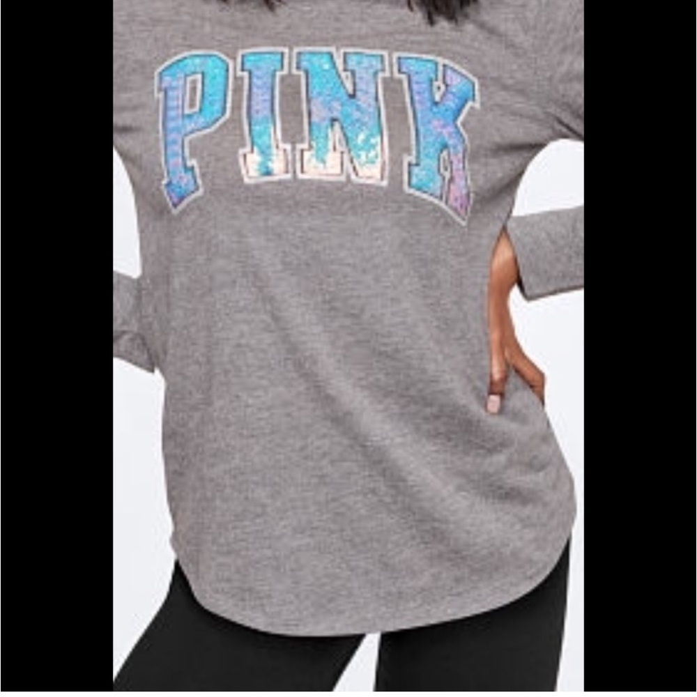 Victoria Secret Pink bling sequin long sleeve Tee Tshirt